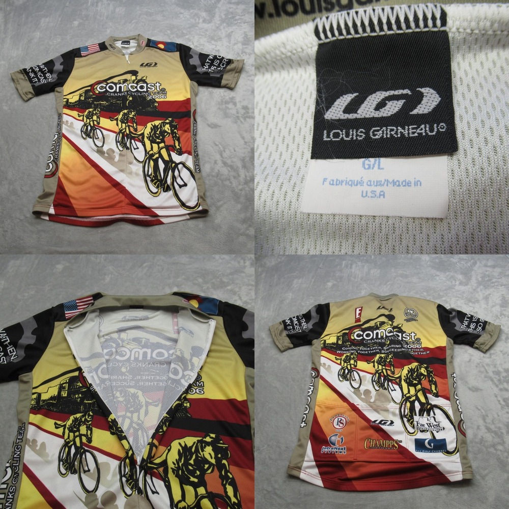 Louis Garneau Cycling Jersey Unisex Large Yellow Comcast Team Full Zip USA Made
